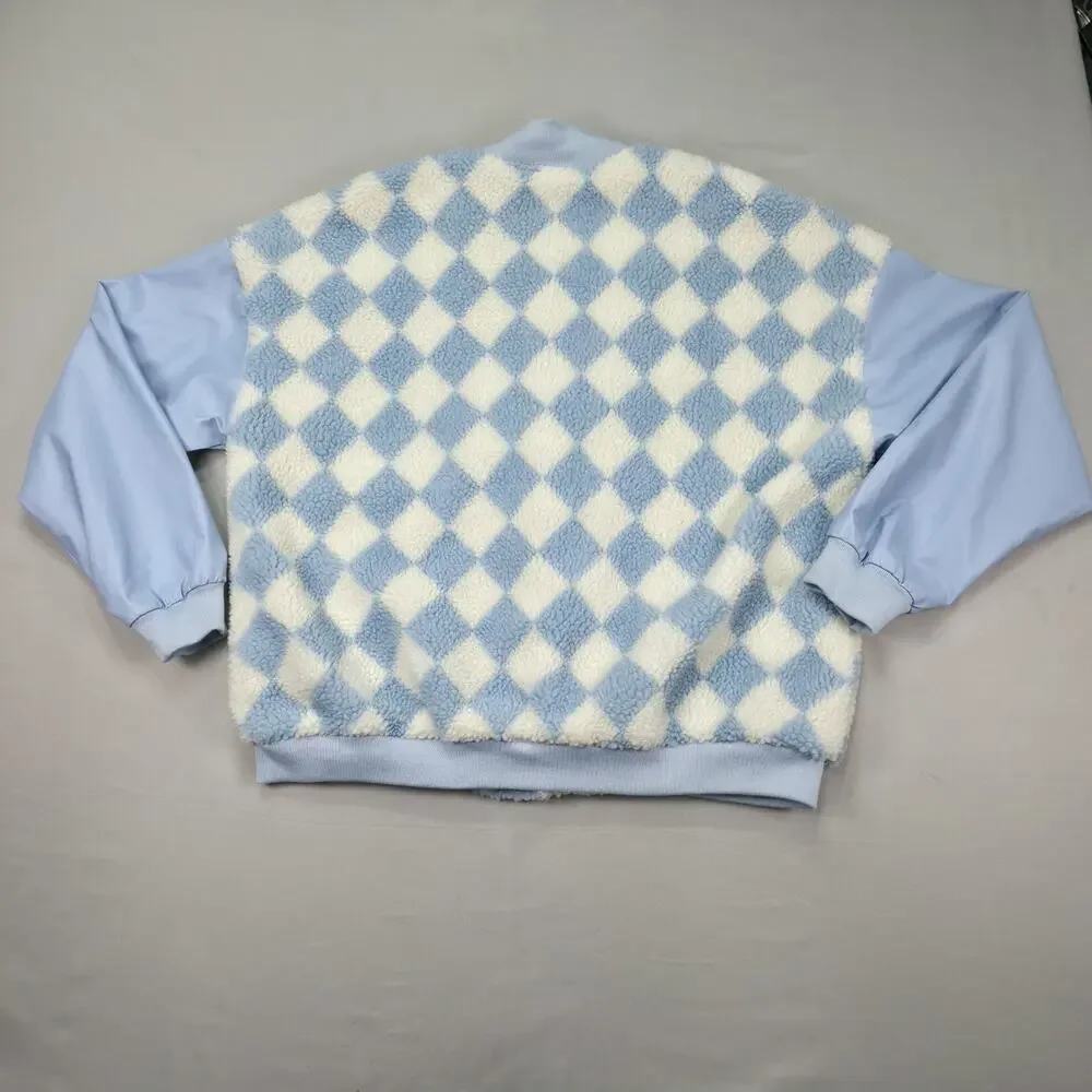 Fashion Nova Womens XL Something About You Varsity Jacket Sherpa Argyle